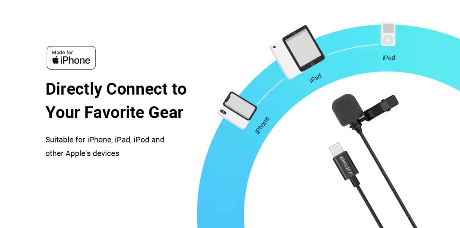 [CLEARANCE] Simorr by SmallRig Wave L3 Lavalier Microphone Made for Lightning Devices Perfect for Interviews, Vlogging and Broadcast | Model - 3453