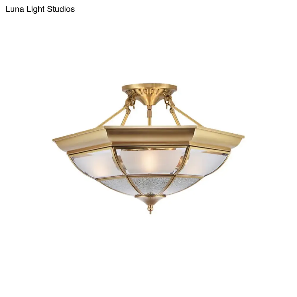 Colonial Brass Semi-Flush Ceiling Light with 3/4 White Glass, 16"/19.5" Width for Living Room