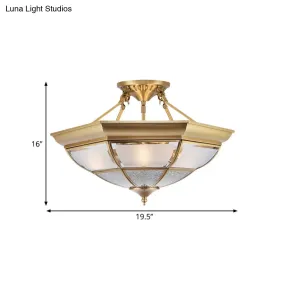 Colonial Brass Semi-Flush Ceiling Light with 3/4 White Glass, 16"/19.5" Width for Living Room