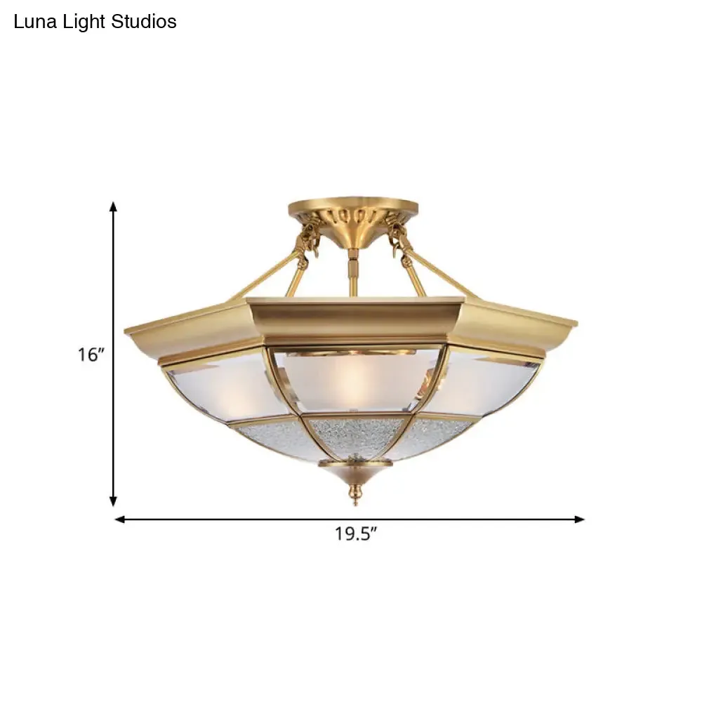 Colonial Brass Semi-Flush Ceiling Light with 3/4 White Glass, 16"/19.5" Width for Living Room