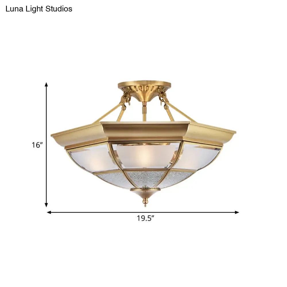 Colonial Brass Semi-Flush Ceiling Light with 3/4 White Glass, 16"/19.5" Width for Living Room