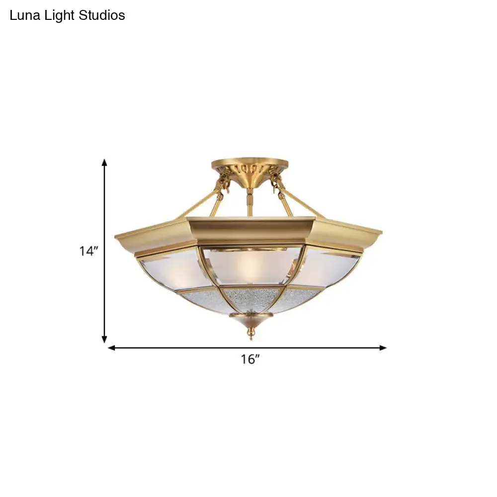 Colonial Brass Semi-Flush Ceiling Light with 3/4 White Glass, 16"/19.5" Width for Living Room
