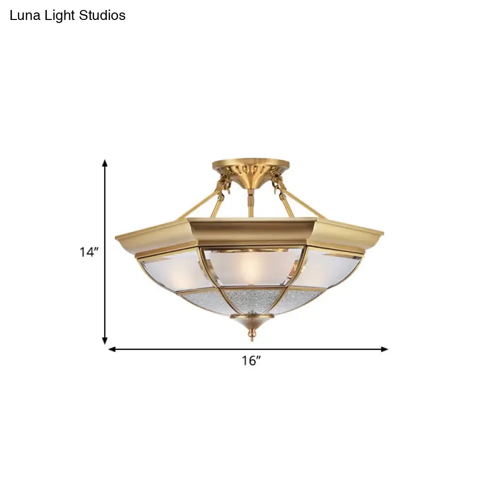 Colonial Brass Semi-Flush Ceiling Light with 3/4 White Glass, 16"/19.5" Width for Living Room