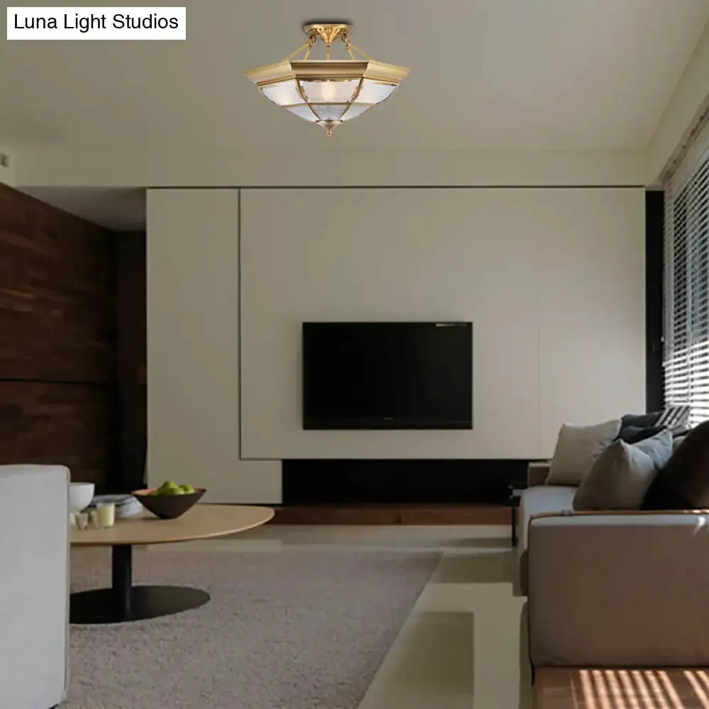 Colonial Brass Semi-Flush Ceiling Light with 3/4 White Glass, 16"/19.5" Width for Living Room