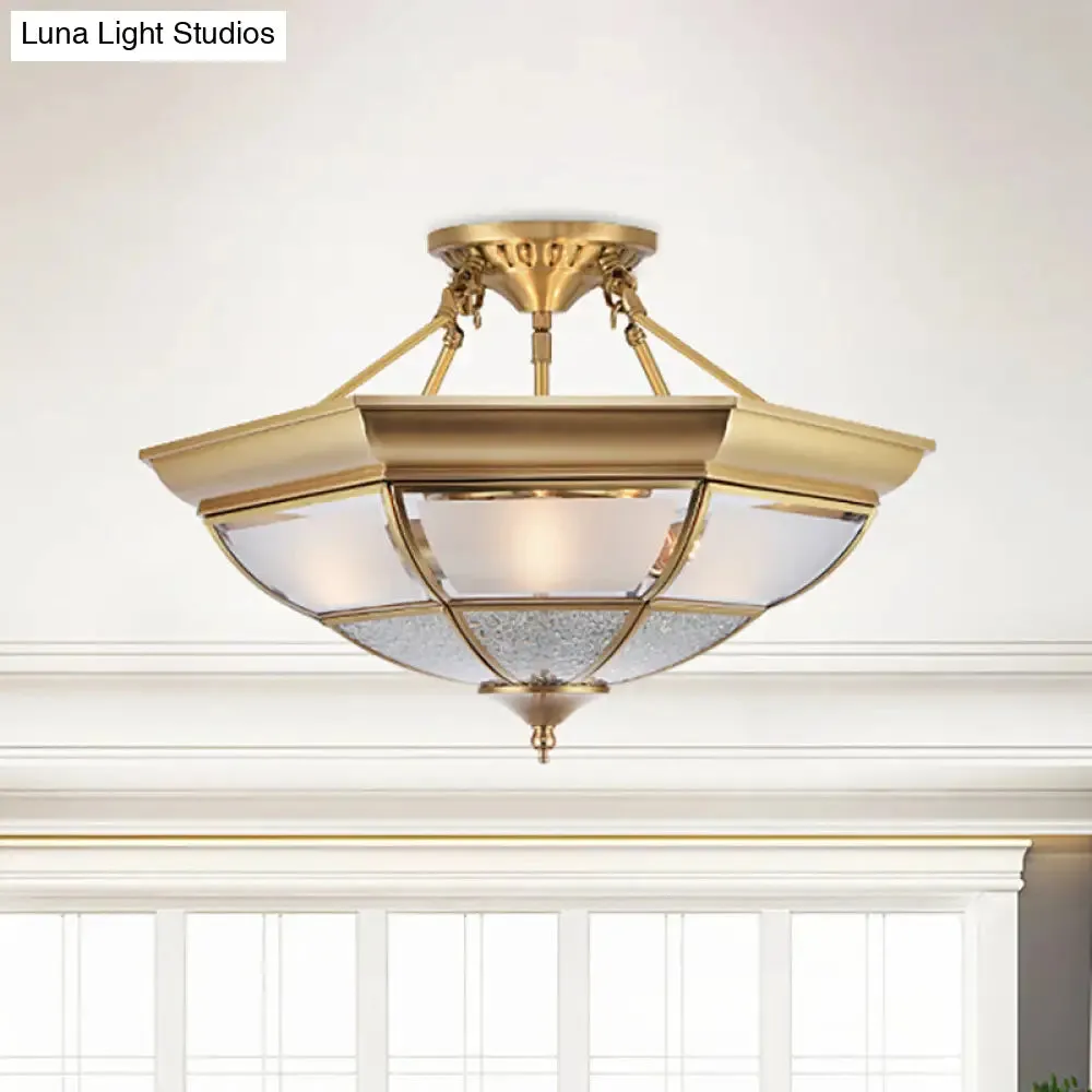 Colonial Brass Semi-Flush Ceiling Light with 3/4 White Glass, 16"/19.5" Width for Living Room
