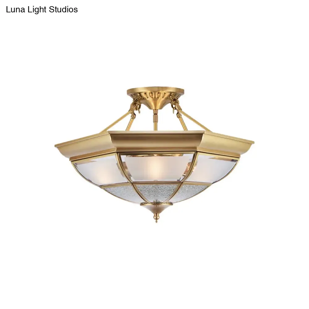 Colonial Brass Semi-Flush Ceiling Light with 3/4 White Glass, 16"/19.5" Width for Living Room