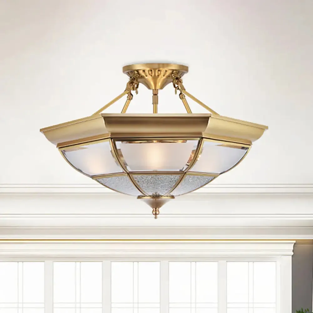 Colonial Brass Semi-Flush Ceiling Light with 3/4 White Glass, 16"/19.5" Width for Living Room