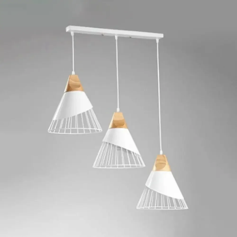 Conical Metal Pendant Light - Modern Indoor Ceiling Hanging Light with 3 Lights, Black/White