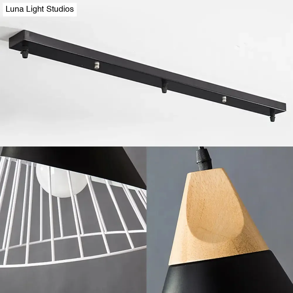 Conical Metal Pendant Light - Modern Indoor Ceiling Hanging Light with 3 Lights, Black/White