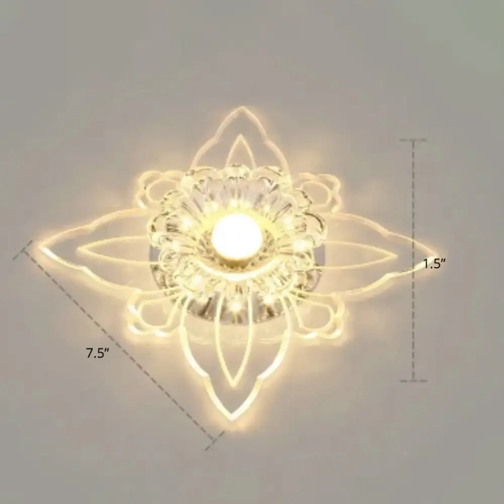 Contemporary Floral Crystal LED Flushmount Ceiling Light - Clear, Perfect for Hallways