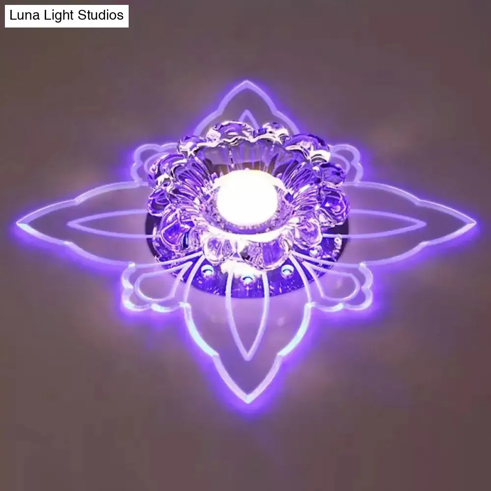 Contemporary Floral Crystal LED Flushmount Ceiling Light - Clear, Perfect for Hallways