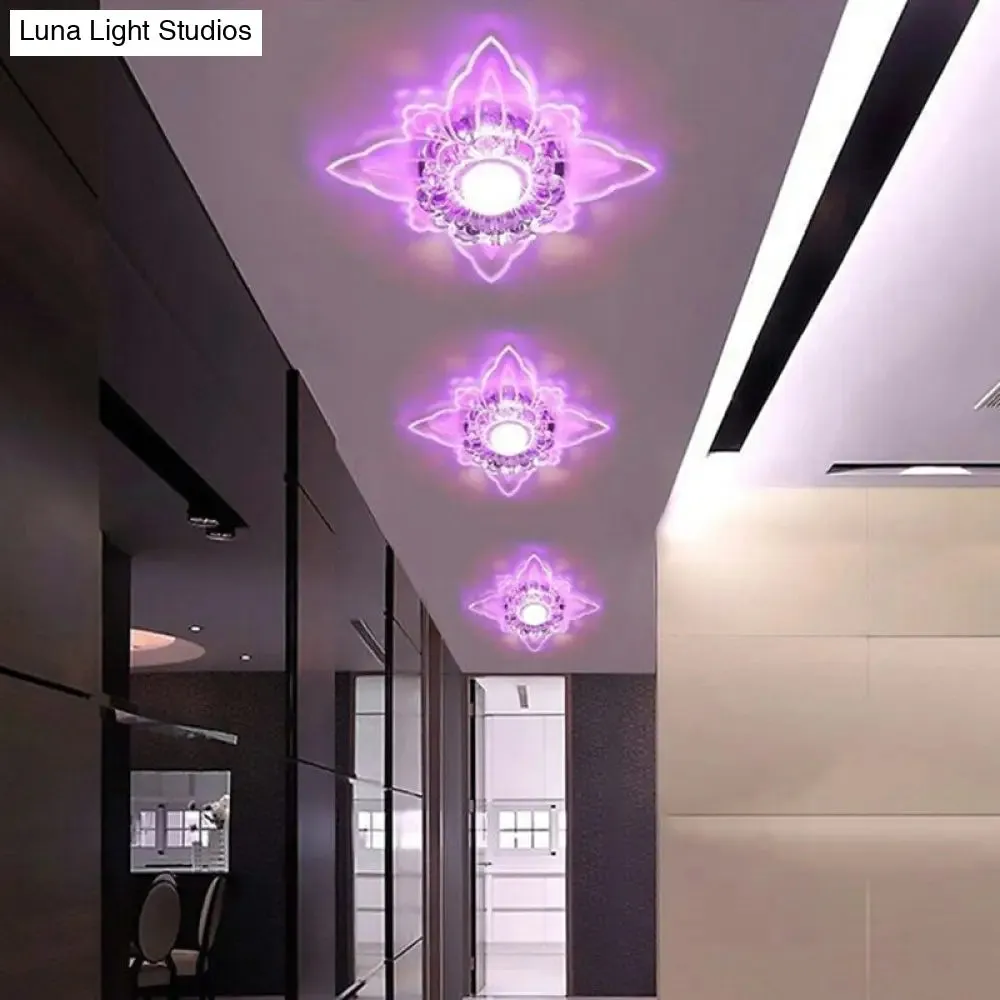 Contemporary Floral Crystal LED Flushmount Ceiling Light - Clear, Perfect for Hallways