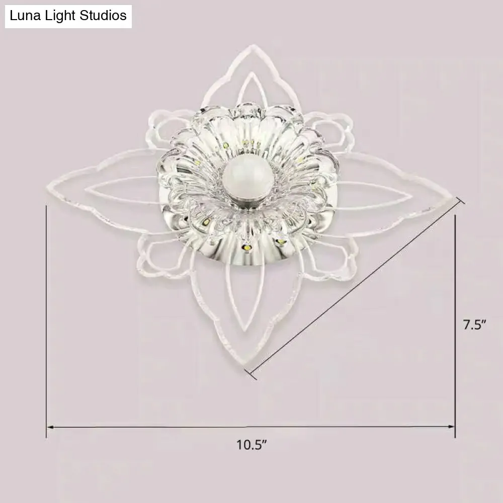 Contemporary Floral Crystal LED Flushmount Ceiling Light - Clear, Perfect for Hallways