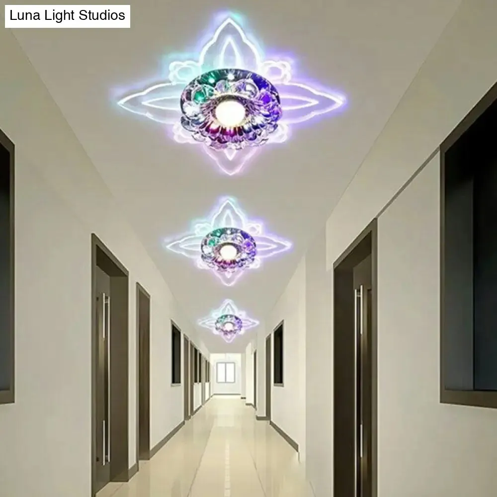 Contemporary Floral Crystal LED Flushmount Ceiling Light - Clear, Perfect for Hallways