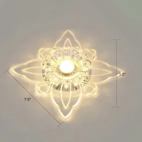 Contemporary Floral Crystal LED Flushmount Ceiling Light - Clear, Perfect for Hallways