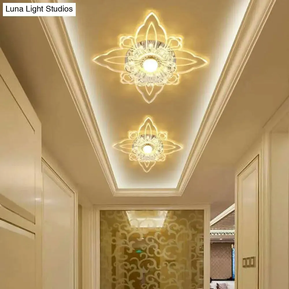 Contemporary Floral Crystal LED Flushmount Ceiling Light - Clear, Perfect for Hallways
