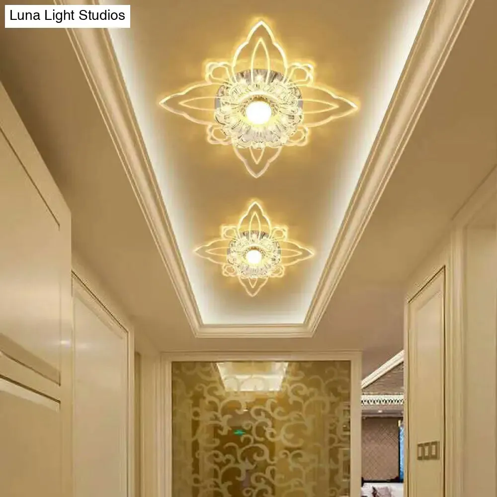 Contemporary Floral Crystal LED Flushmount Ceiling Light - Clear, Perfect for Hallways