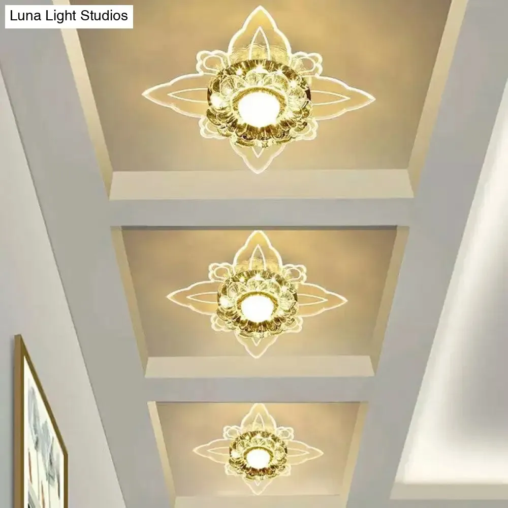 Contemporary Floral Crystal LED Flushmount Ceiling Light - Clear, Perfect for Hallways