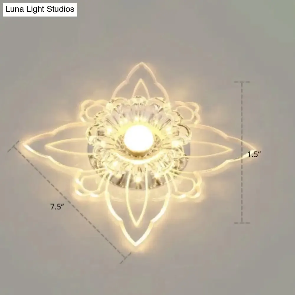 Contemporary Floral Crystal LED Flushmount Ceiling Light - Clear, Perfect for Hallways