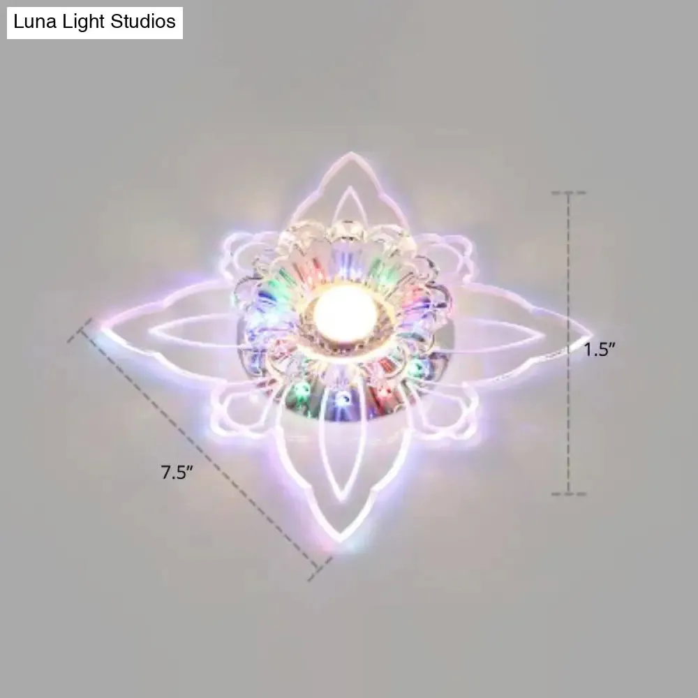 Contemporary Floral Crystal LED Flushmount Ceiling Light - Clear, Perfect for Hallways