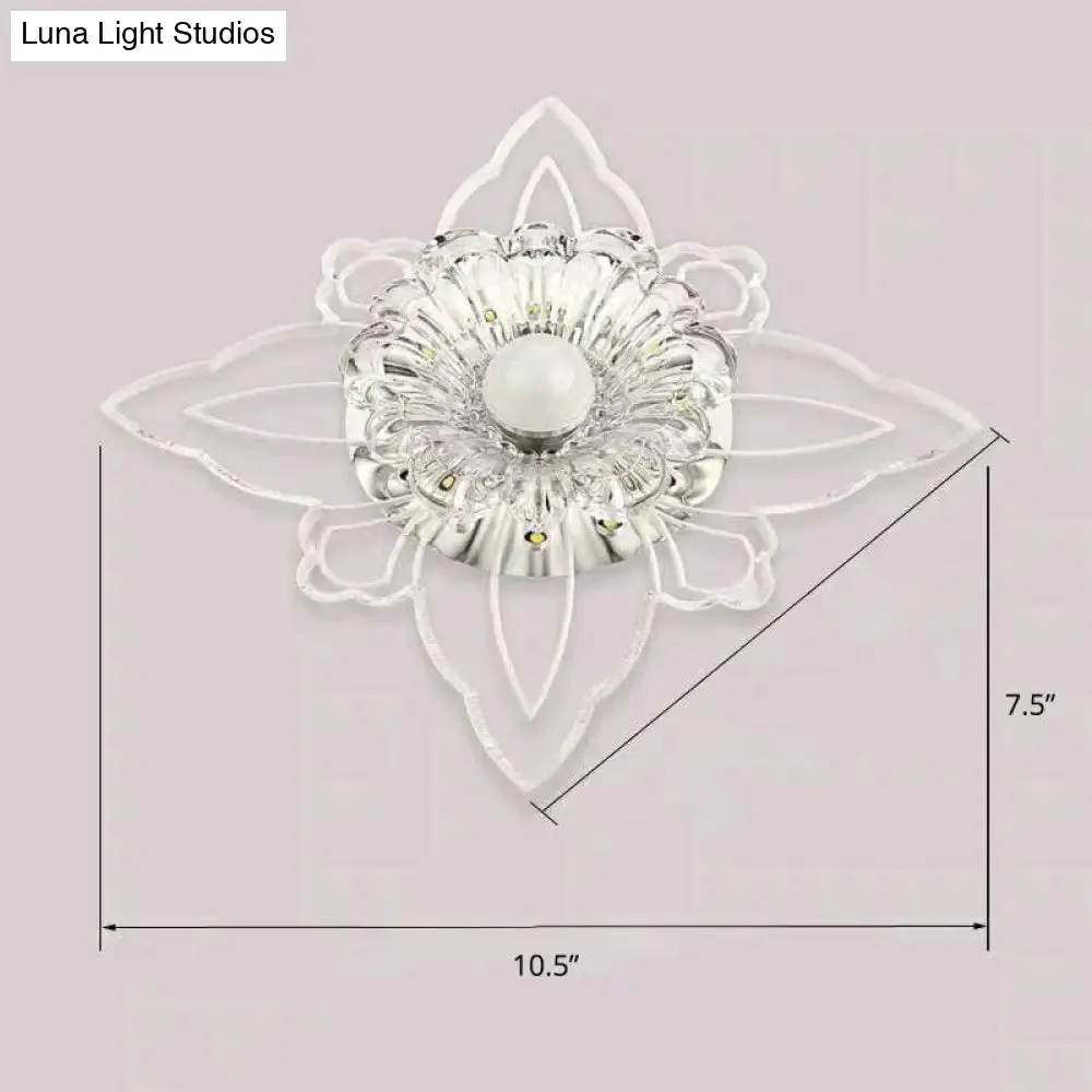 Contemporary Floral Crystal LED Flushmount Ceiling Light - Clear, Perfect for Hallways