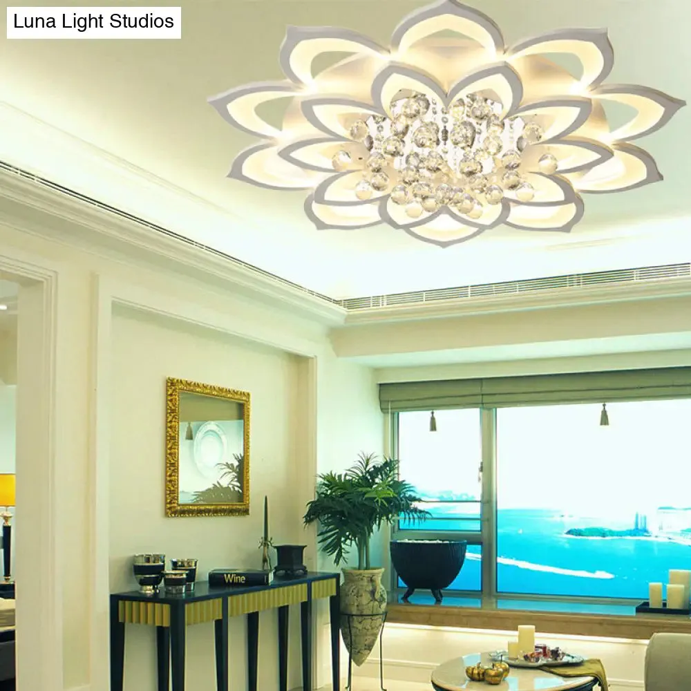 Contemporary LED Acrylic Flushmount Ceiling Light with Crystal Drop in Warm/White Light - 27"/31.5" W