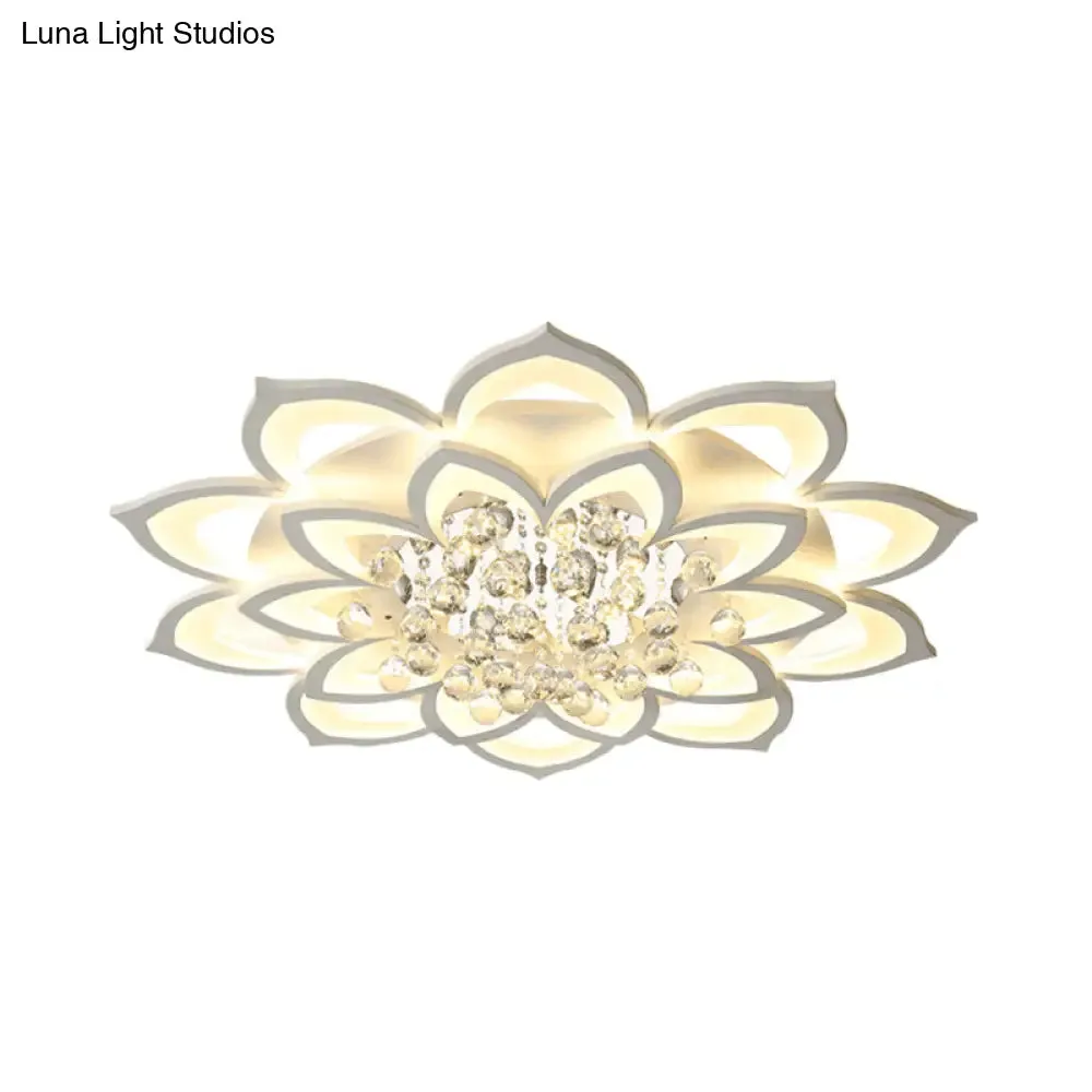 Contemporary LED Acrylic Flushmount Ceiling Light with Crystal Drop in Warm/White Light - 27"/31.5" W