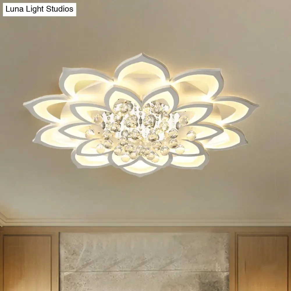 Contemporary LED Acrylic Flushmount Ceiling Light with Crystal Drop in Warm/White Light - 27"/31.5" W