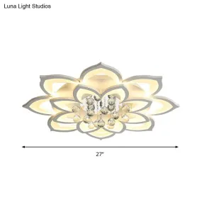 Contemporary LED Acrylic Flushmount Ceiling Light with Crystal Drop in Warm/White Light - 27"/31.5" W