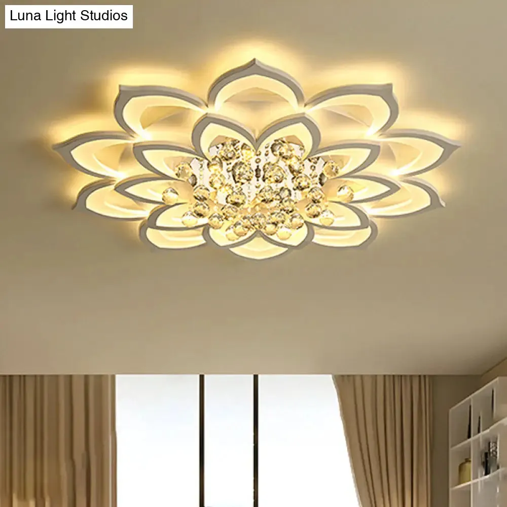 Contemporary LED Acrylic Flushmount Ceiling Light with Crystal Drop in Warm/White Light - 27"/31.5" W