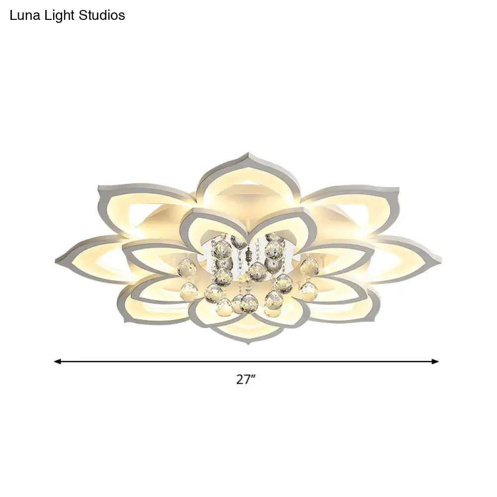 Contemporary LED Acrylic Flushmount Ceiling Light with Crystal Drop in Warm/White Light - 27"/31.5" W