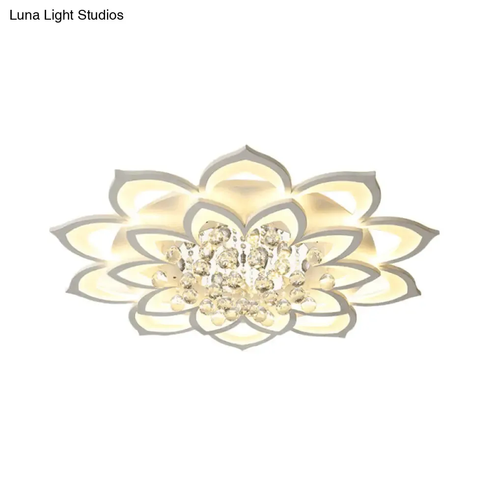 Contemporary LED Acrylic Flushmount Ceiling Light with Crystal Drop in Warm/White Light - 27"/31.5" W