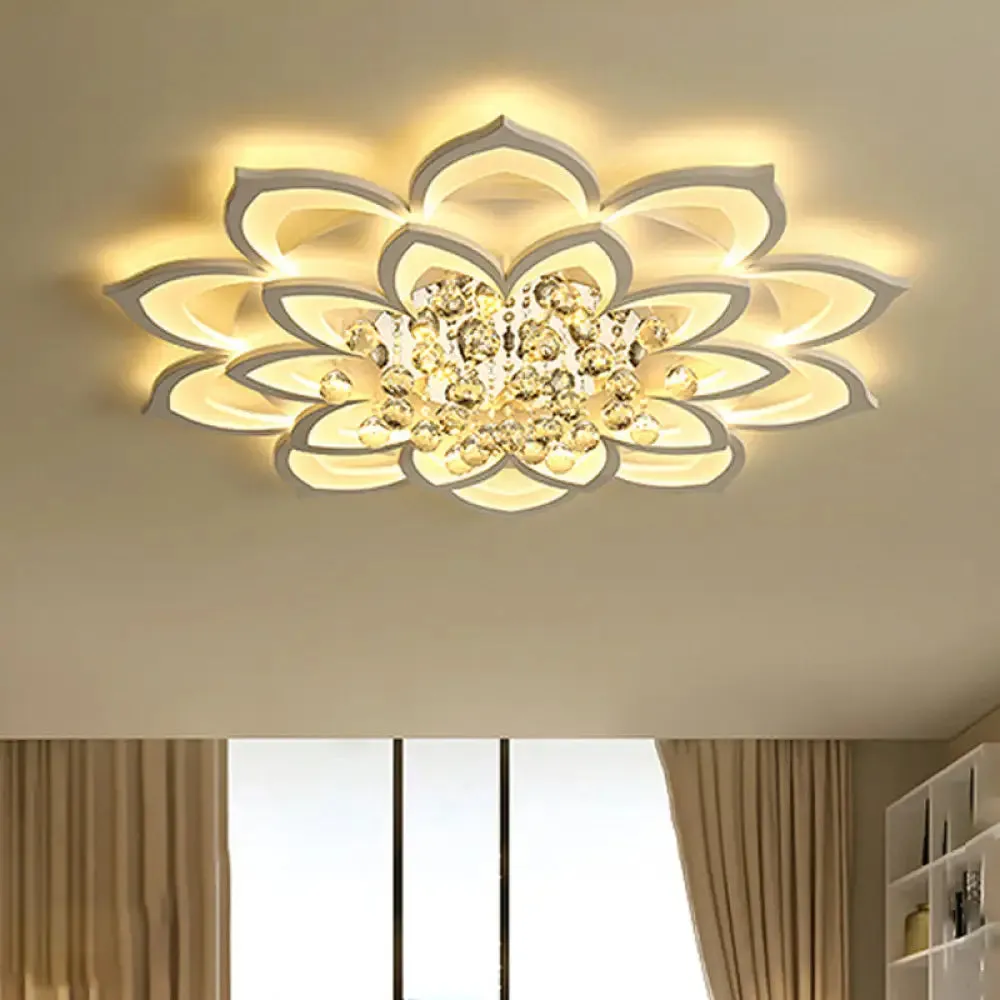 Contemporary LED Acrylic Flushmount Ceiling Light with Crystal Drop in Warm/White Light - 27"/31.5" W