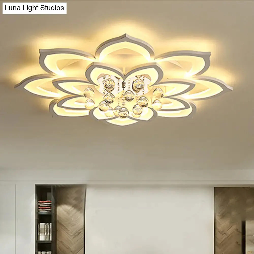 Contemporary LED Acrylic Flushmount Ceiling Light with Crystal Drop in Warm/White Light - 27"/31.5" W
