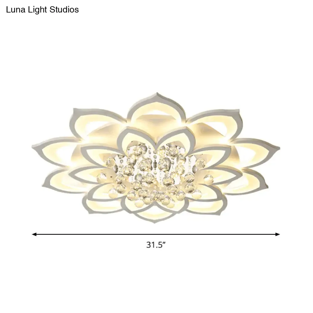 Contemporary LED Acrylic Flushmount Ceiling Light with Crystal Drop in Warm/White Light - 27"/31.5" W