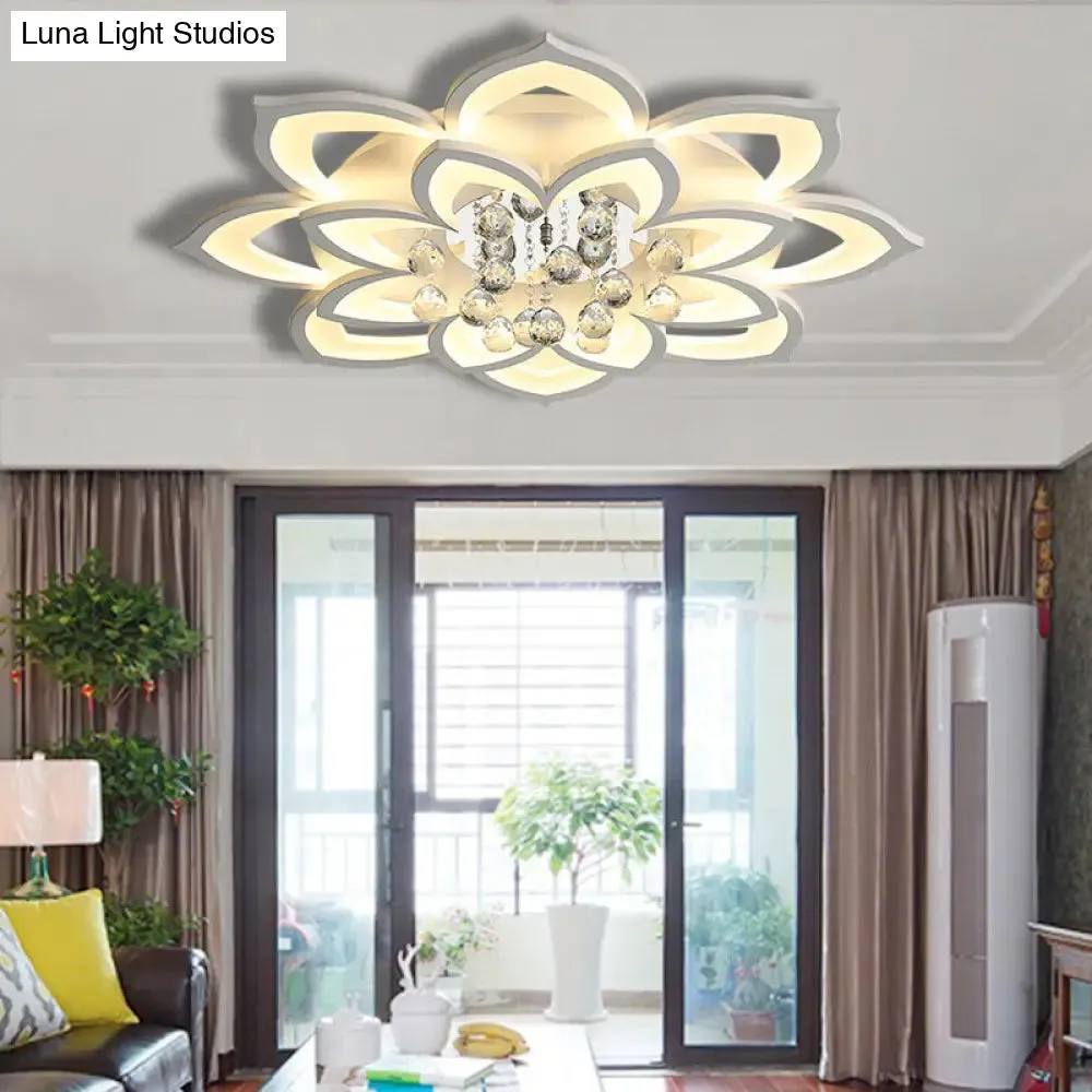 Contemporary LED Acrylic Flushmount Ceiling Light with Crystal Drop in Warm/White Light - 27"/31.5" W