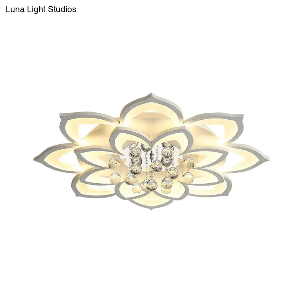 Contemporary LED Acrylic Flushmount Ceiling Light with Crystal Drop in Warm/White Light - 27"/31.5" W