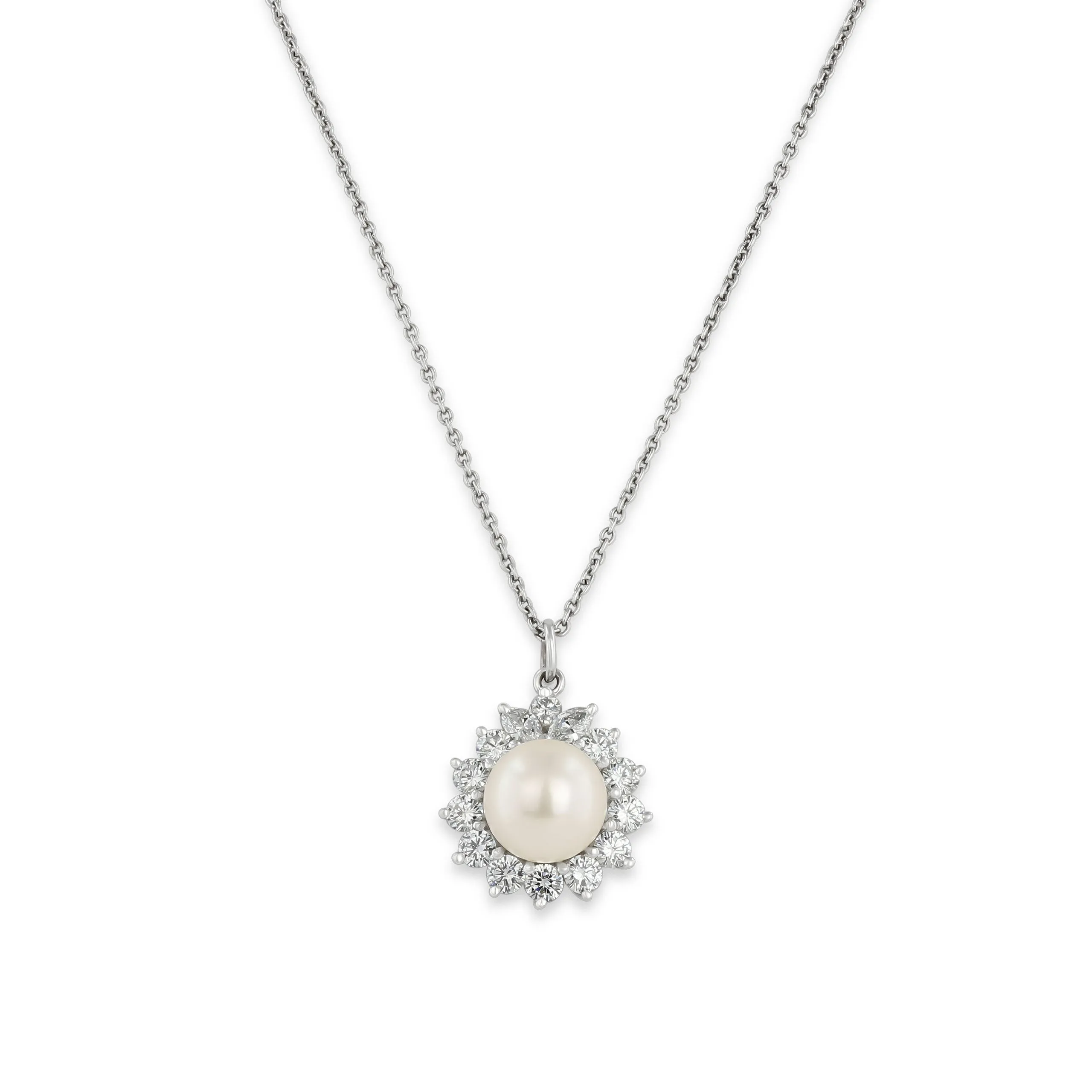 Cultured Pearl and Diamond Pendant in Platinum