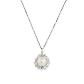 Cultured Pearl and Diamond Pendant in Platinum