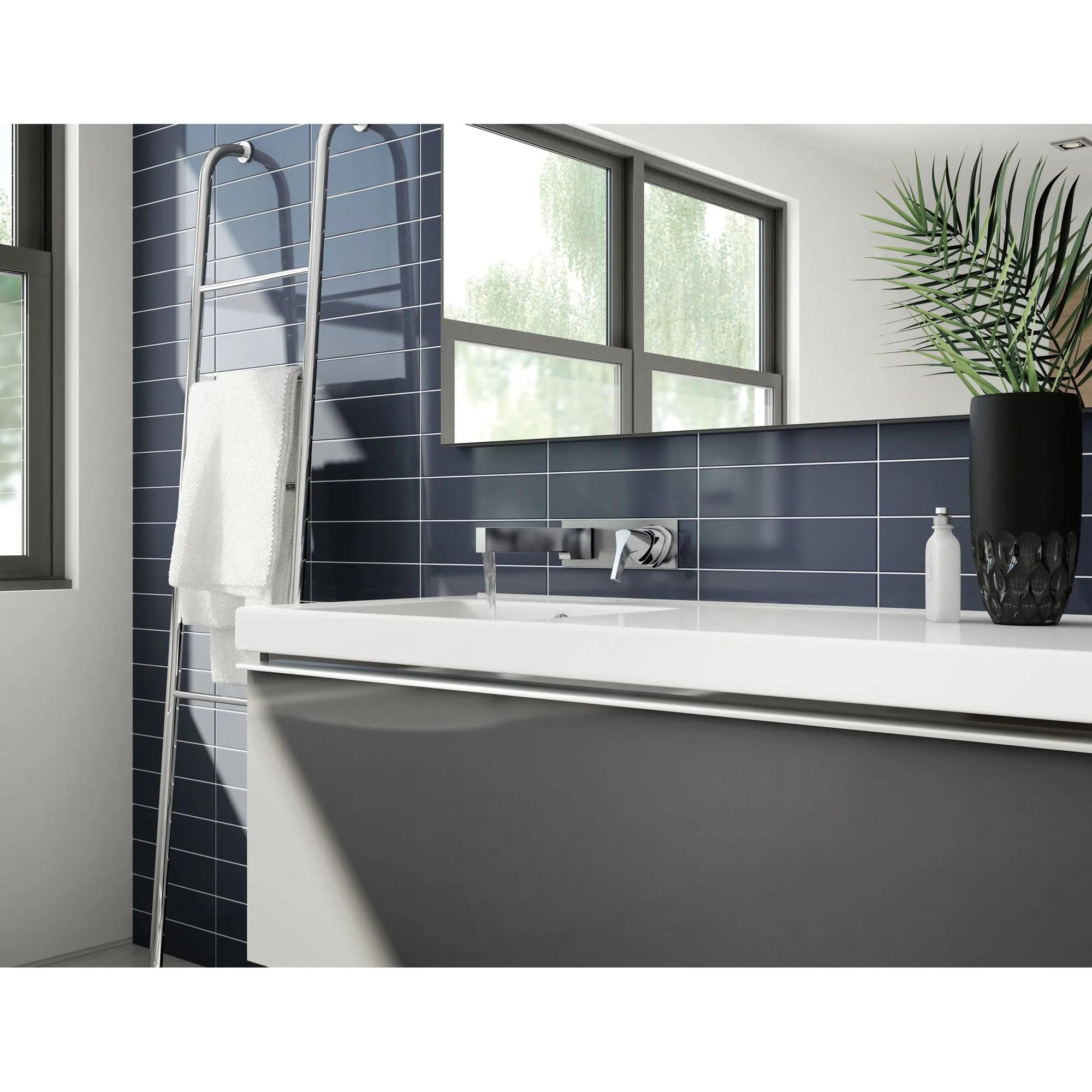 Delta Zura Collection Chrome Finish Single Handle Modern Wall Mount Lavatory Bathroom Faucet INCLUDES Rough-in Valve D1898V