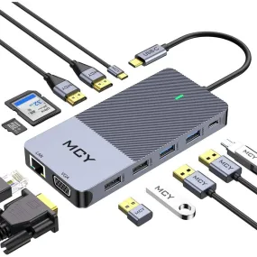 Docking Station, MCY 12 in 1 Triple Display Laptop USB C Docking Station Dual Monitor USB Type C Hub with Dual HDMI VGA Adapter,Compatible for MacBook and Windows