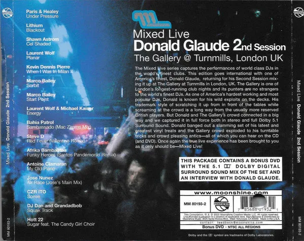 Donald Glaude - Mixed Live 2nd Session: The Gallery @ Turnmills, London UK (CD, Comp, Mixed   DVD, Comp, Mixed) (VG )