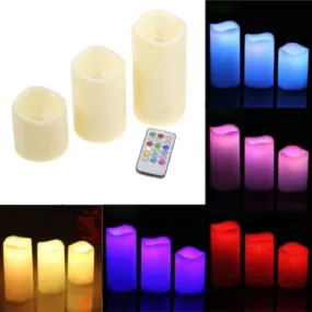 FESTIVE BLESSINGS Flameless led Candle/ LED Pillar Candles, Faux Wick/Moving Flame ,Electric Candles for Home Decoration with Remote Controller(Pack of 3 Candles   Remote  AA Batteries) - White
