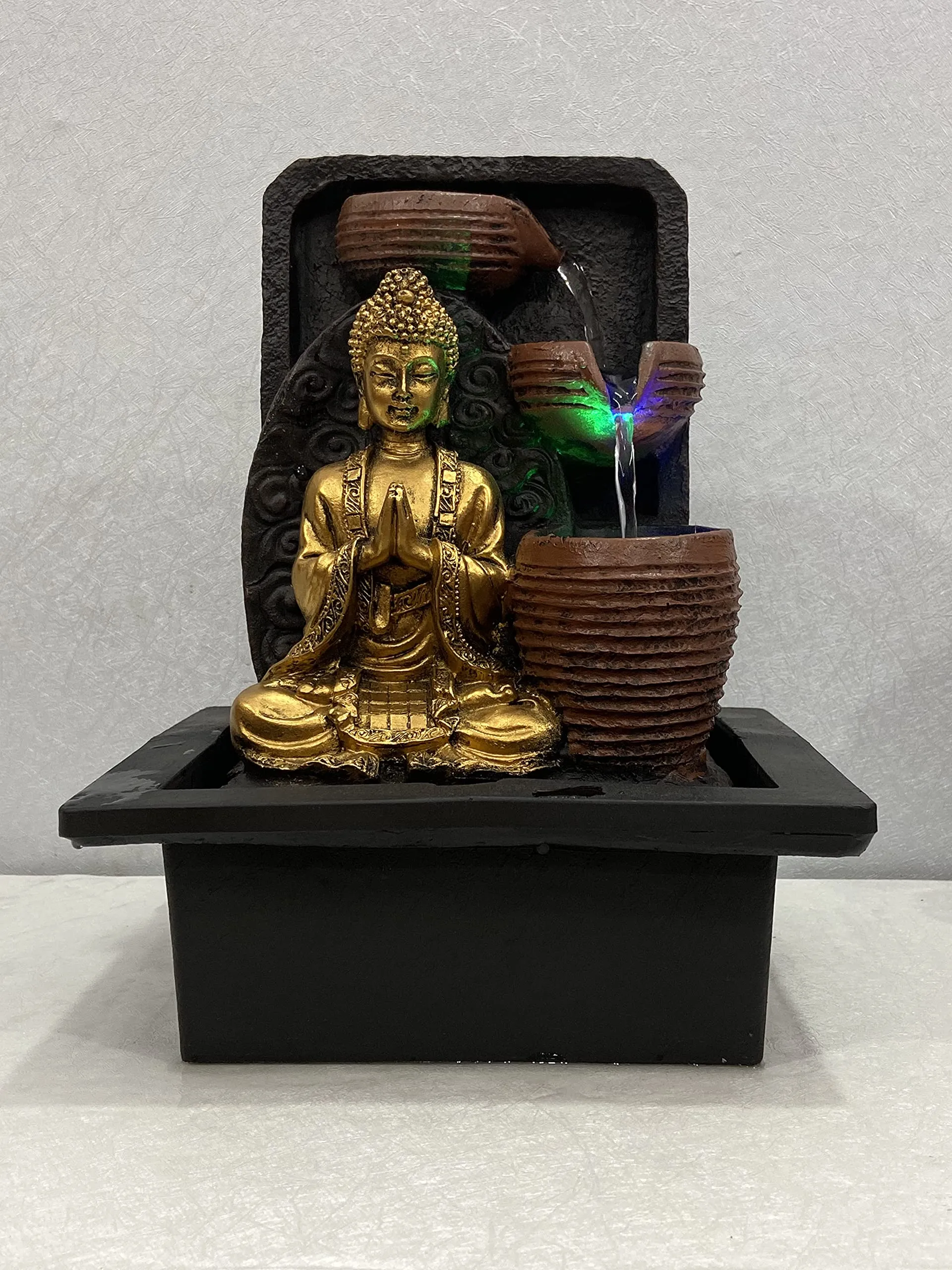 Global Grabbers Polyresin Table Top Indoor Outdoor Water Fall Fountain with LED Lights Home Decor Decoration Gift Gifting Items-GOL_BRO-SF26-(000)