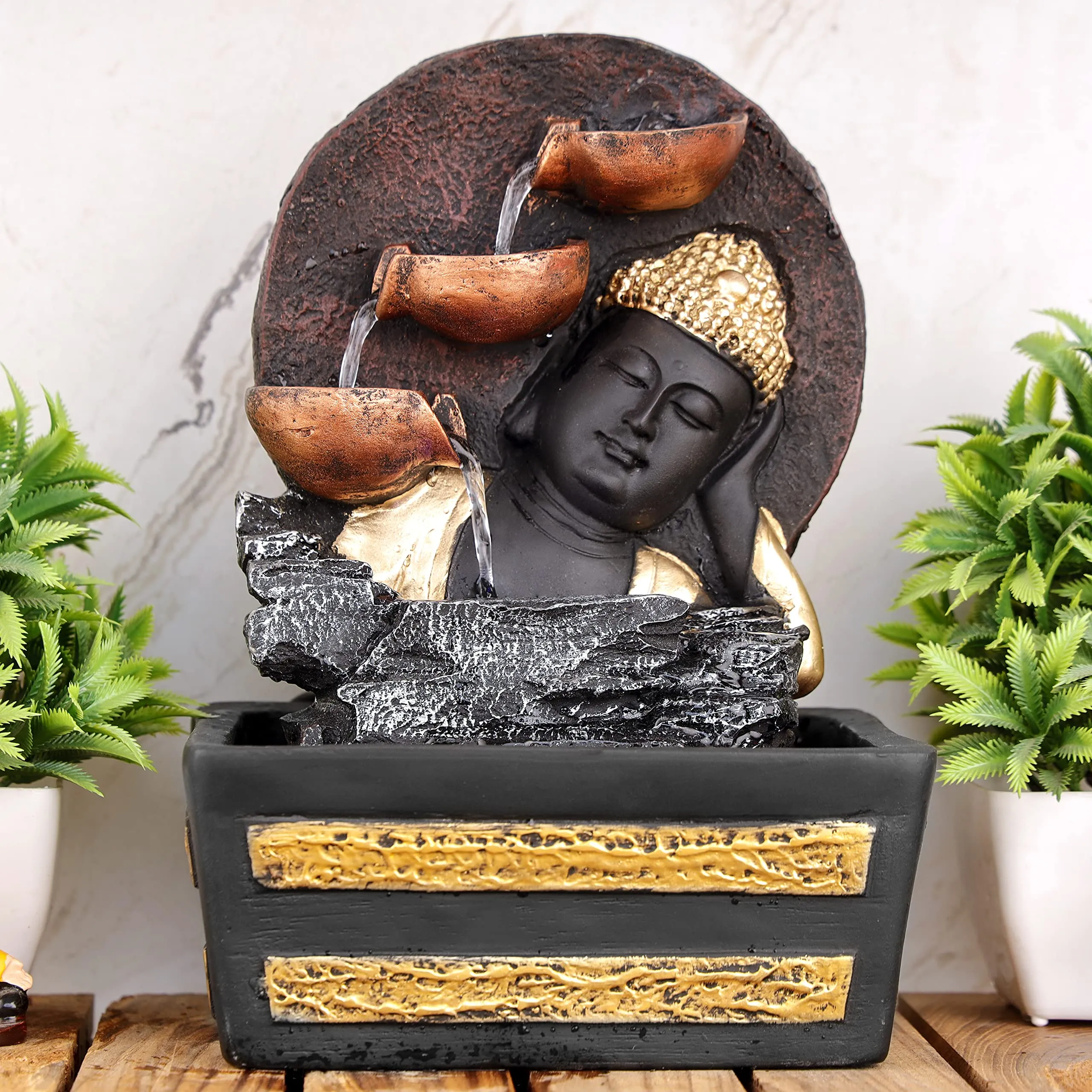 Global Grabbers Polyresin Table Top Indoor Outdoor Water Fountain with LED Lights for Home Decor Decoration Showpiece Gift Gifting Items-GOL_BRO-S1-(0)
