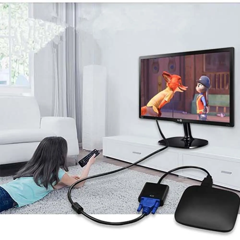 HDMI To VGA Cable Adapter Converter 1080P Video Cable   Audio For Computer
