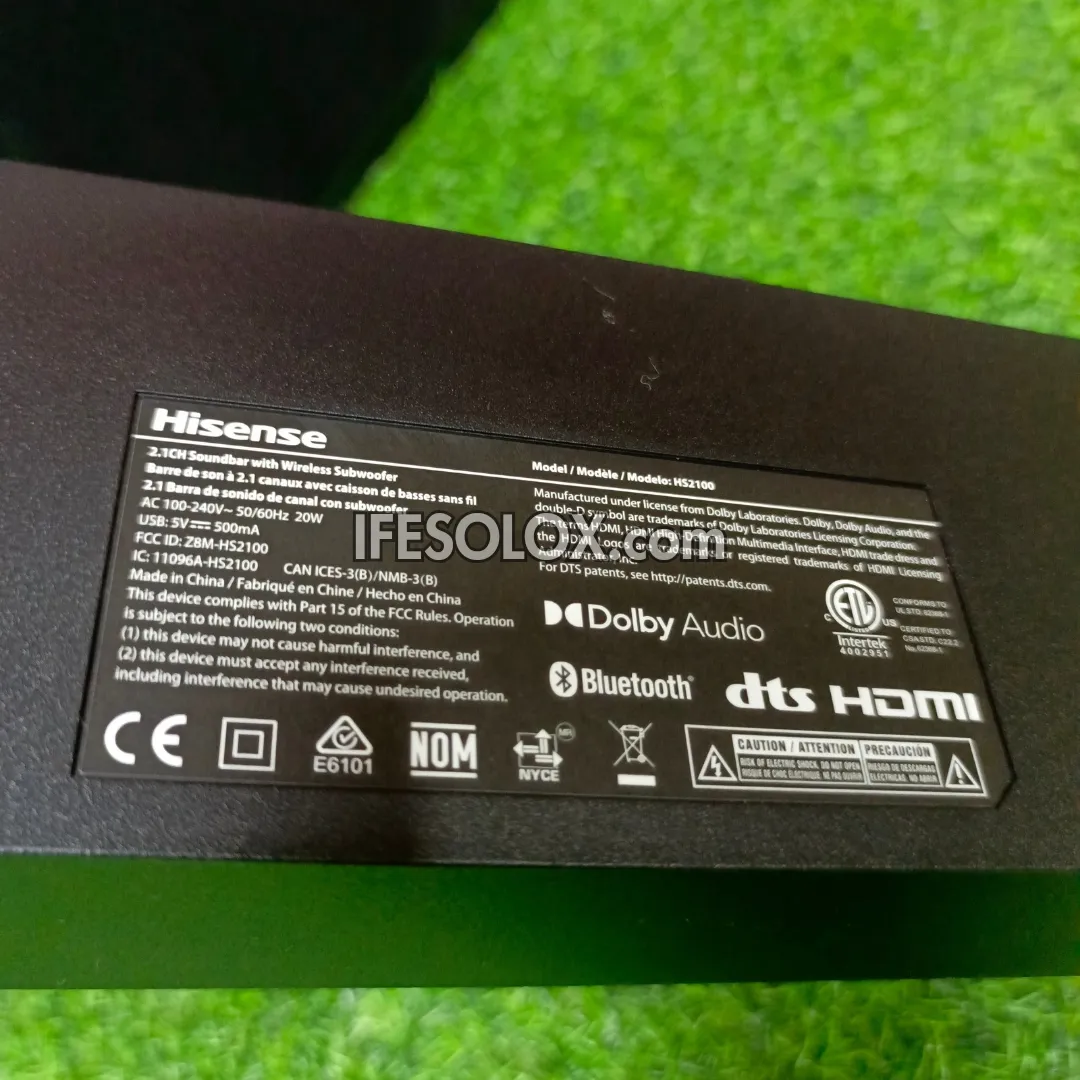 Hisense HS2100 2.1Ch 240W Bluetooth Sound Bar with Wireless Subwoofer   Dolby Atmos - Brand New