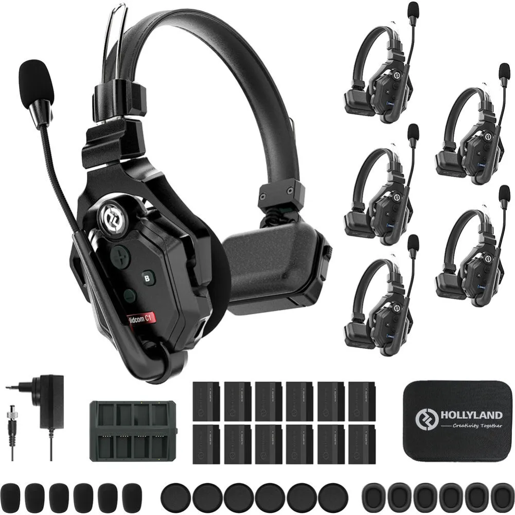 Hollyland Solidcom C1-6S Full-Duplex Wireless DECT Intercom System with 6 Headsets