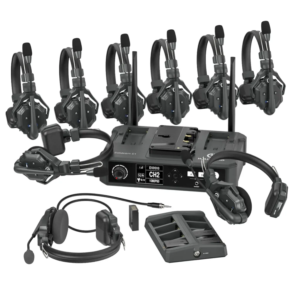 Hollyland Solidcom C1-8S Full-Duplex Wireless DECT Intercom System with 9 Headsets and HUB Base
