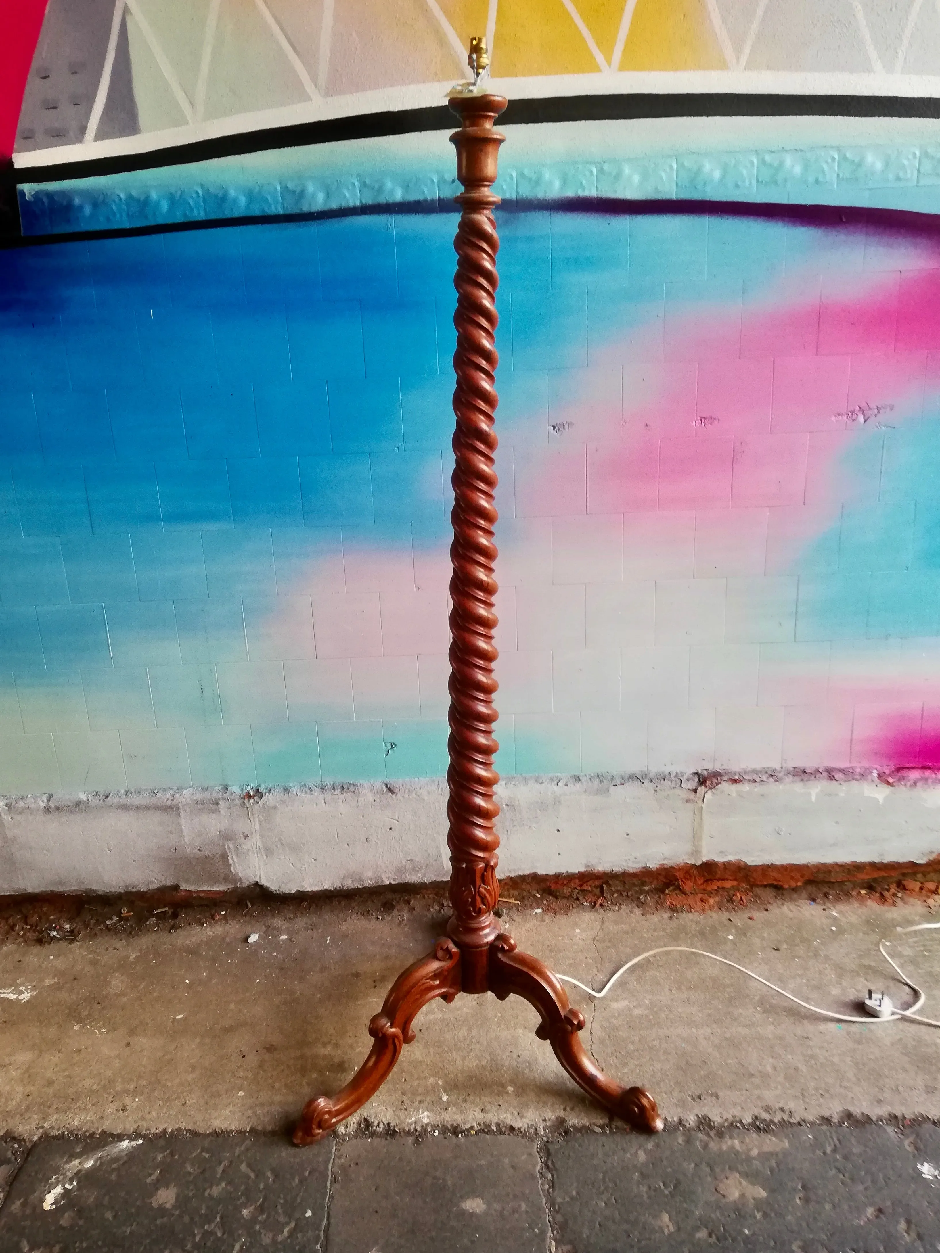 Huge vintage wooden standard lamp